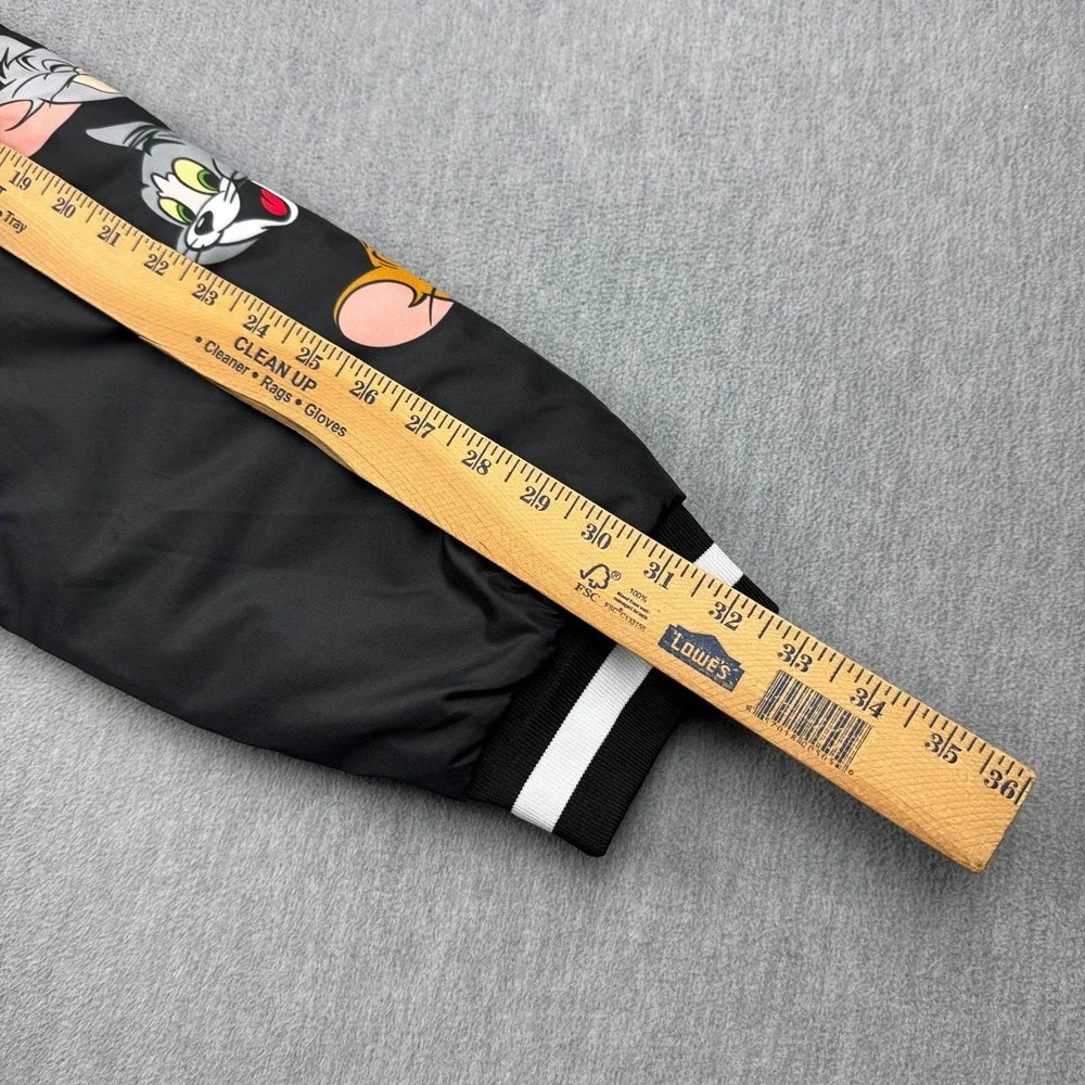 Warner Bros Tom & Jerry Varsity Jacket Mens Large Black Lightweight Graphic Coat